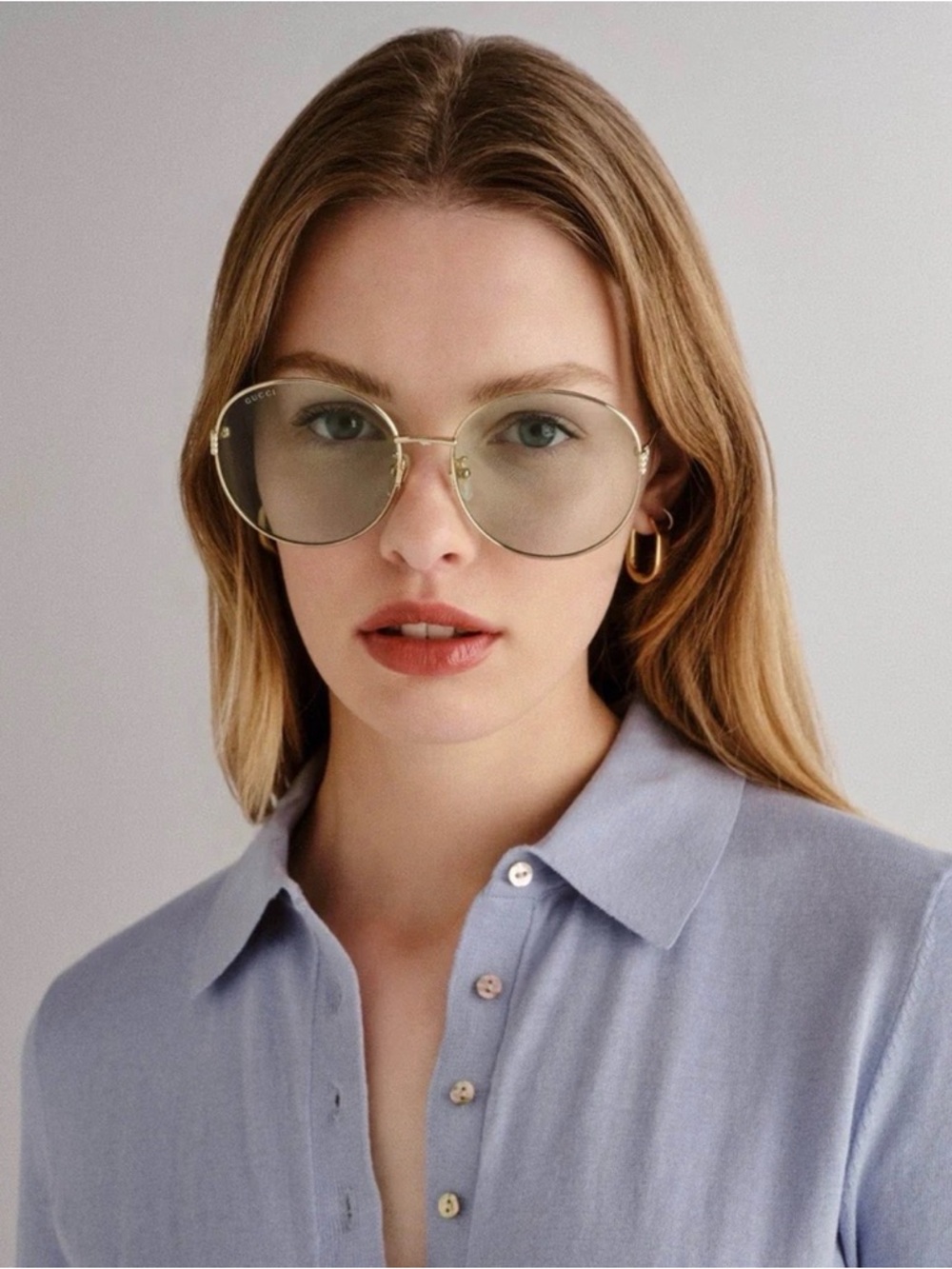 Gucci Gold Aviator Sunglasses with Pink Lenses